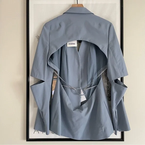 Jacquemus Melo Cutout Blazer Blue Stretch Wool Size 10 NWT - Picture 8 of 16